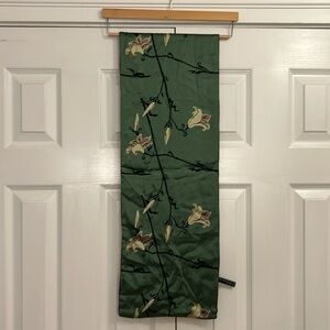 Silk Velvet Orchid Print Scarf Green Red Black Reversible